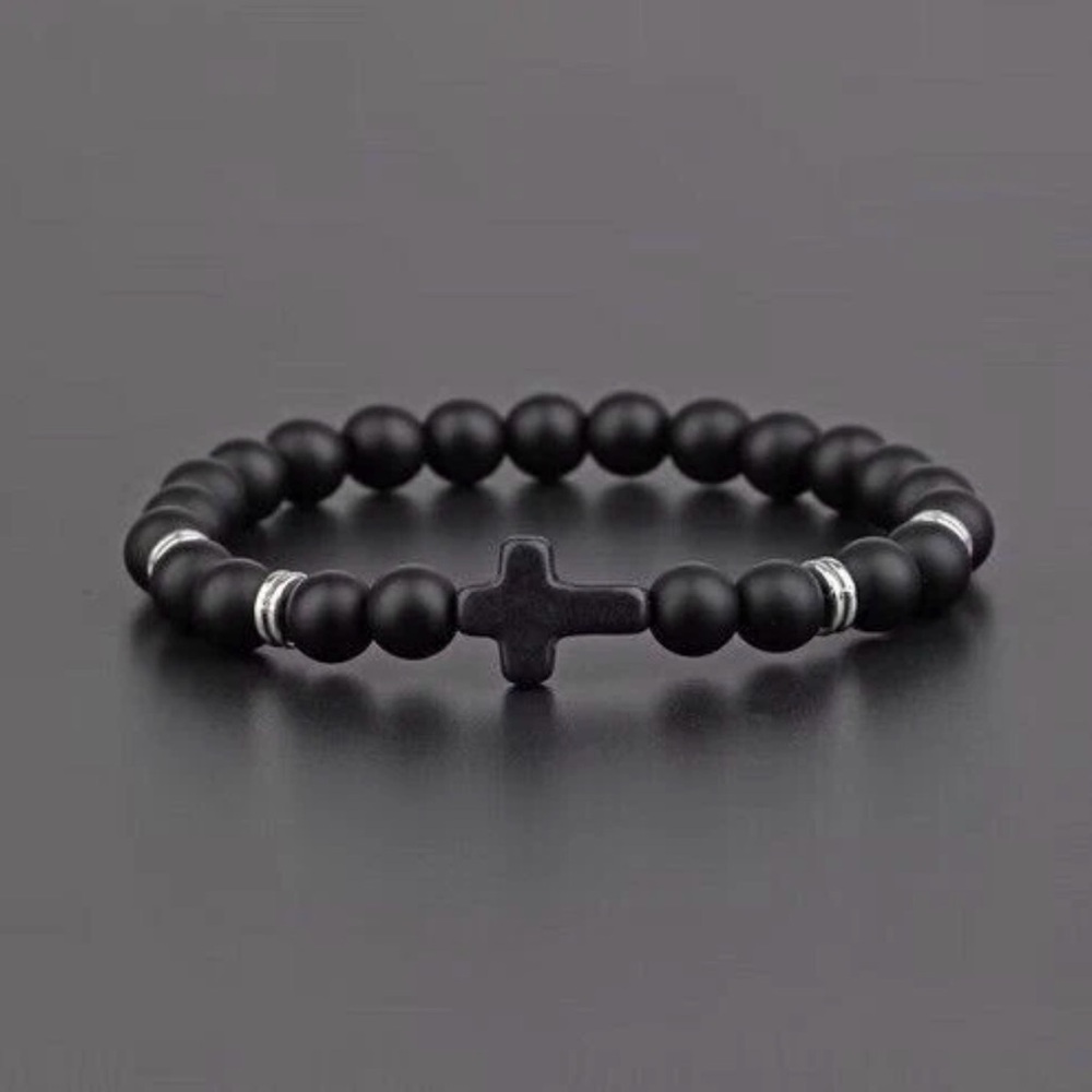 8mm-Handmade-Bracelet Natural Gemstone Beads with cross Stretch Healing Reiki